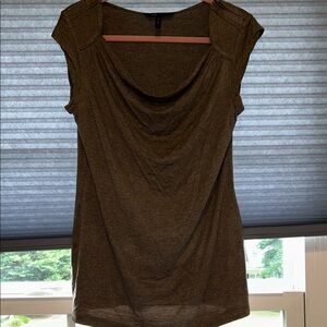 BCBGMaxAzria Draped Cap Sleeve Brown Blouse